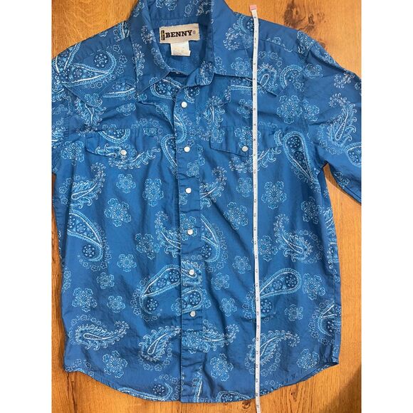 Vintage Benny by Wrangler Pearl Snap Blue Button Up, Size Small - Picture 6 of 8
